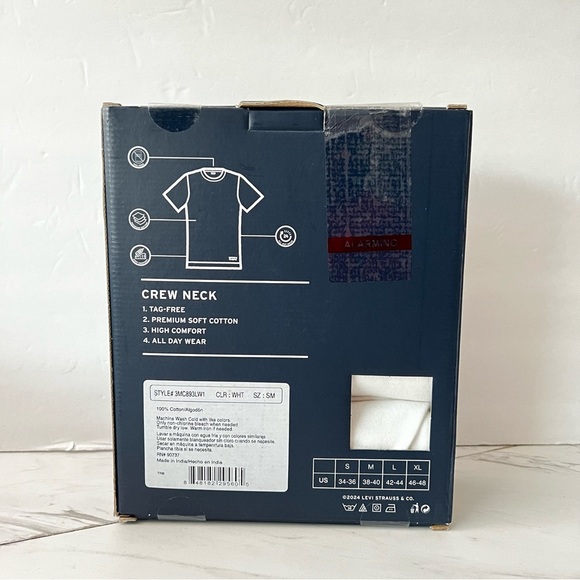 Levi's Crew Neck T-Shirts 3 Pack Size Small White Cotton Short Sleeve - Picture 2 of 7